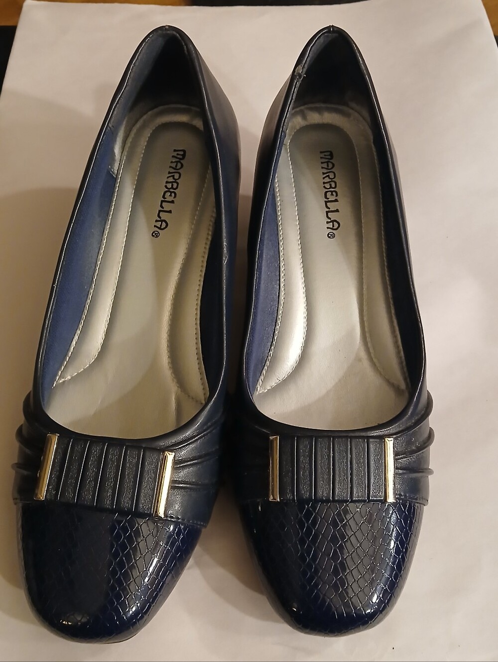 Navy Blue Croc Embossed Patent Leather Slip On Classic Career Pump 8.5